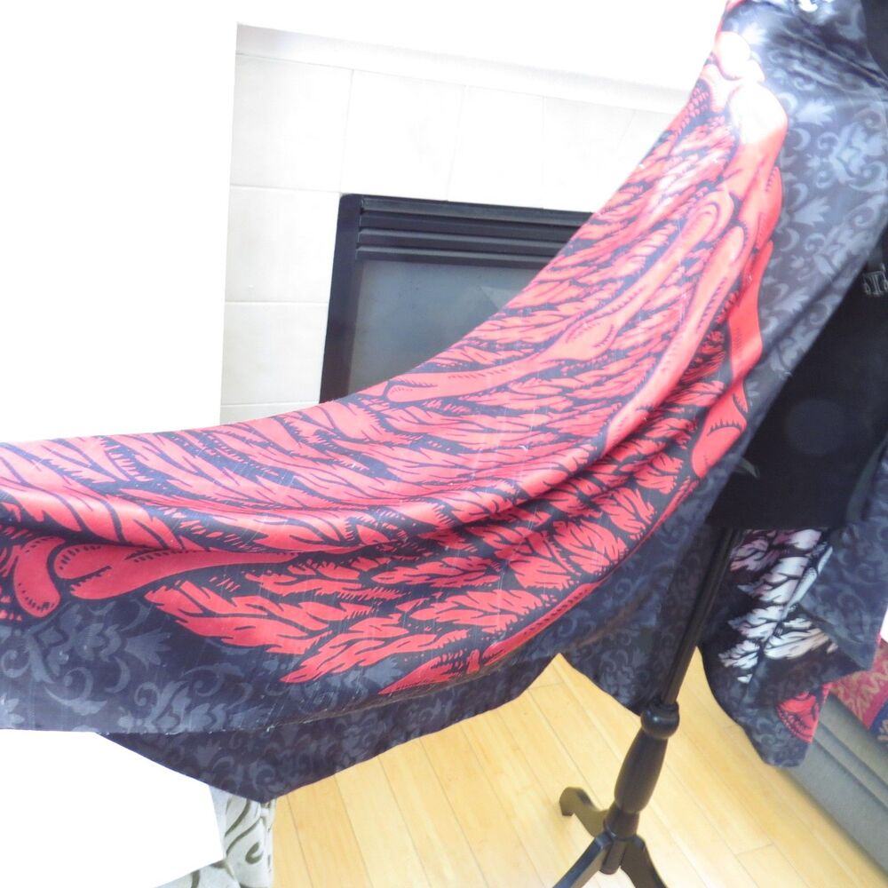 Reversible Skeleton Hooded Cloak Cape Red White Goth Festival Rave Grunge EUC - Picture 6 of 8